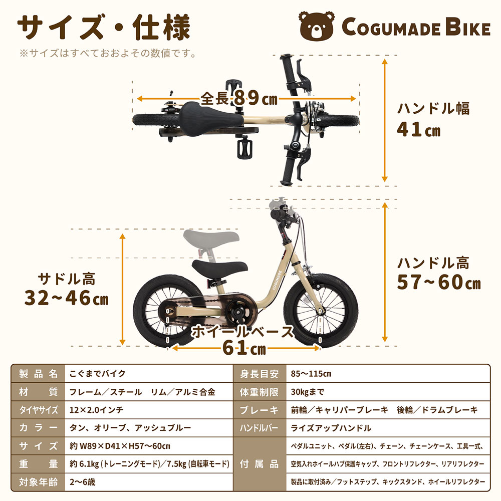 こぐまでバイクの仕様