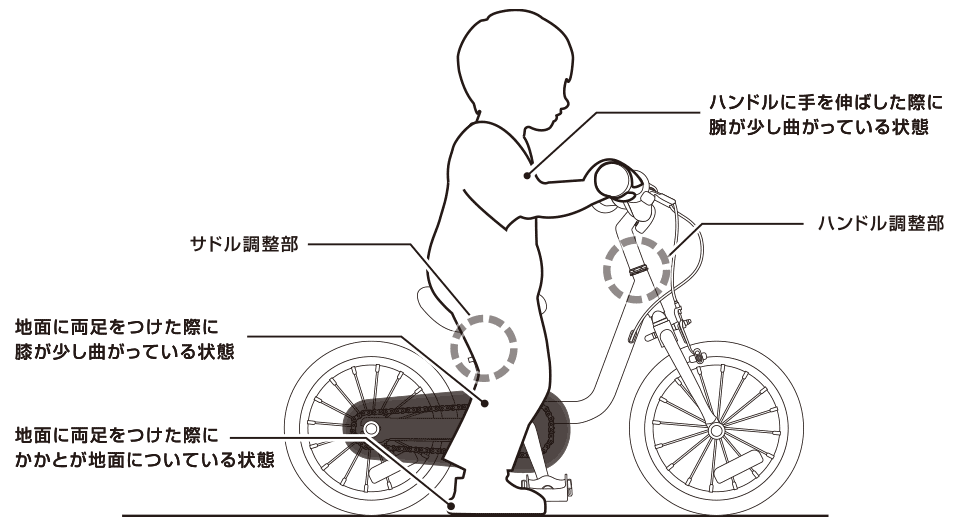 正しい姿勢と調整部分
